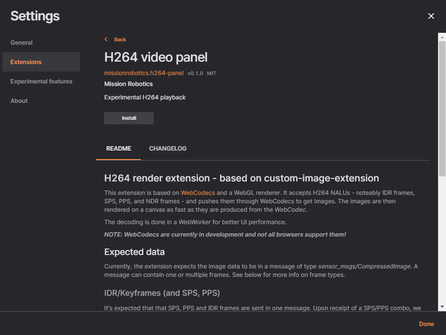 Extension Details Menu